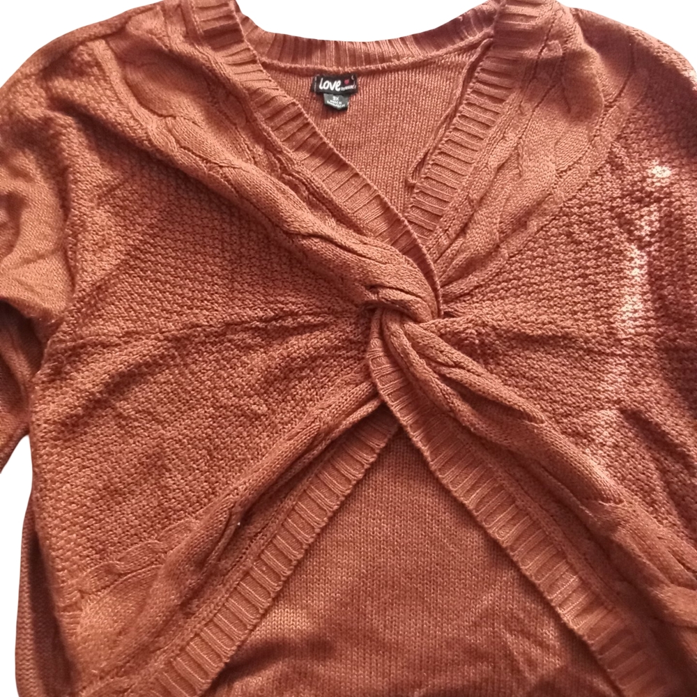 Rust Knitted Twist Front Sweater
